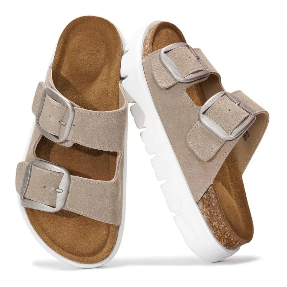 Women's Double-Buckle Platform Footbed Sandals