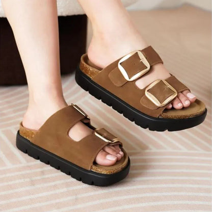 Women's Double-Buckle Platform Footbed Sandals