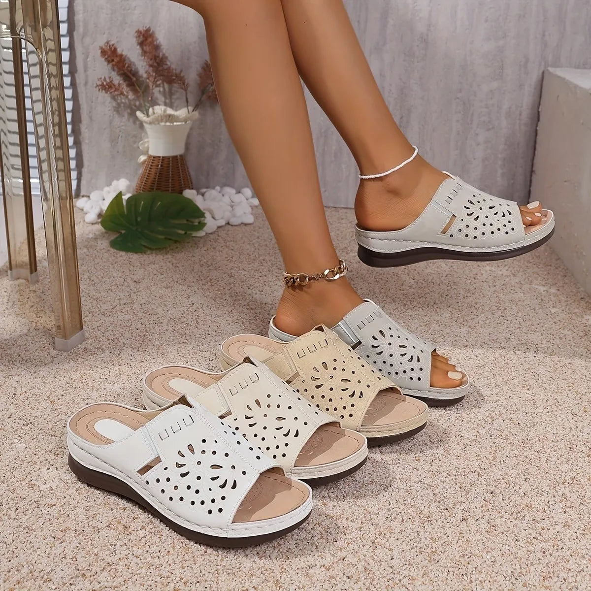 Women's Cut-Out Platform Slide Sandals