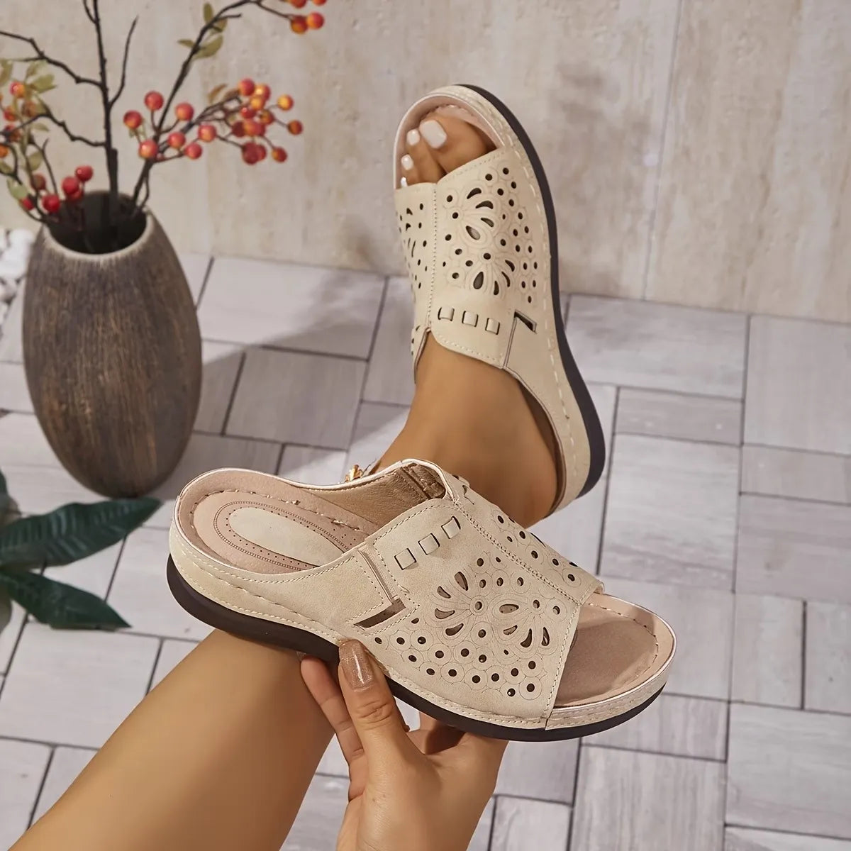 Women's Cut-Out Platform Slide Sandals
