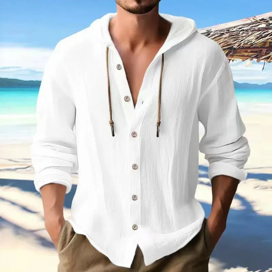 Men’s Lightweight Linen Hooded Button Shirt