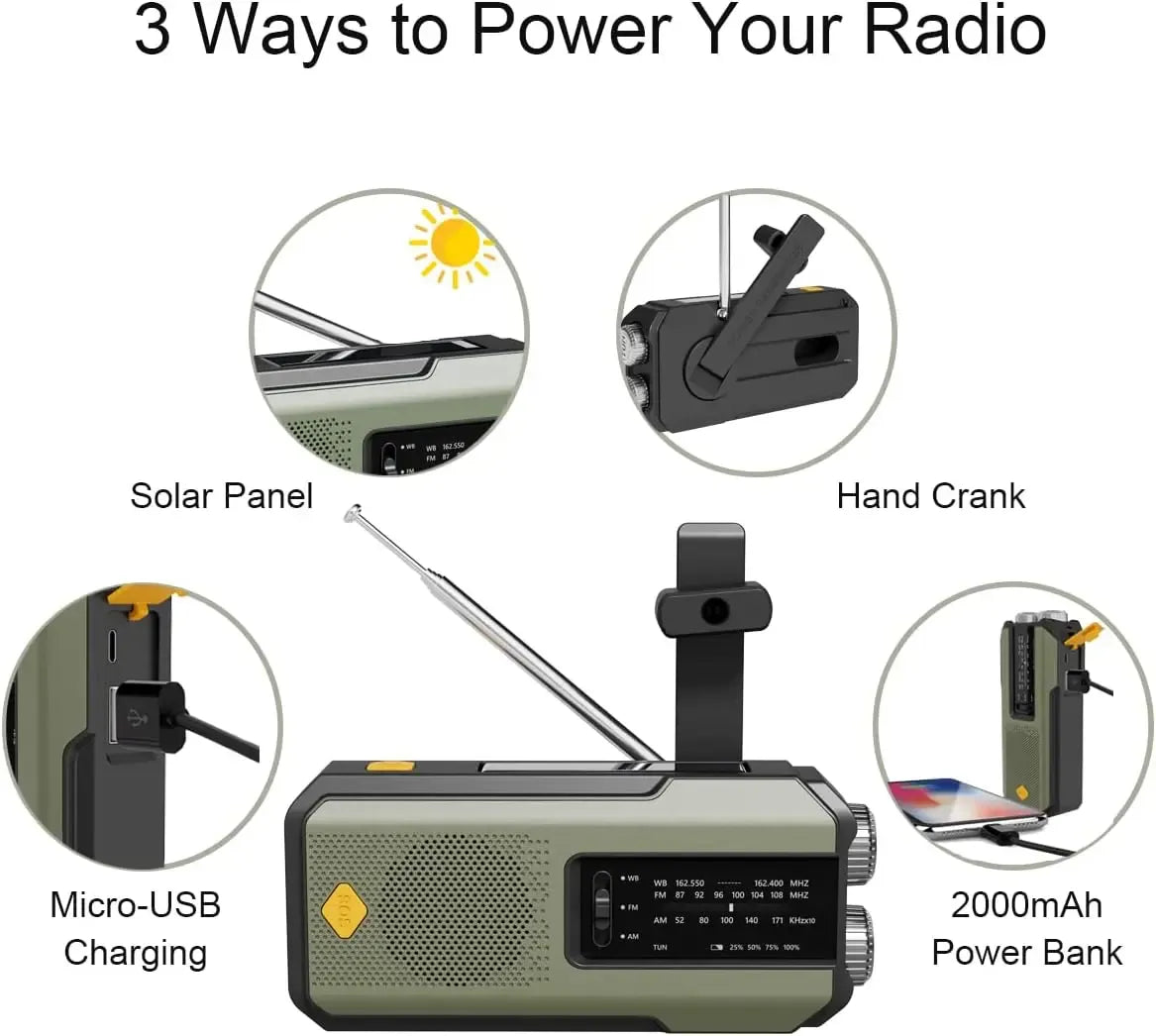 Portable Emergency Solar Hand Crank Radio with Power Bank