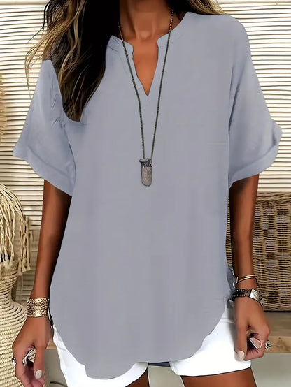 Women’s Relaxed Fit V-Neck Short Sleeve Blouse