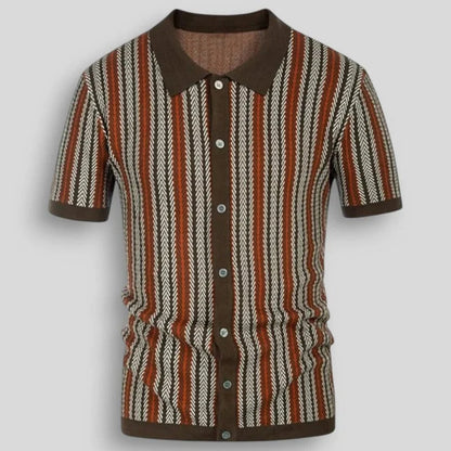 Men’s Textured Stripe Knit Button Polo Shirt