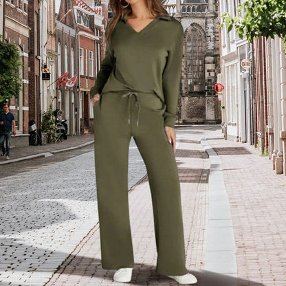Women’s Casual Long Sleeve Top and Wide Leg Trousers Set