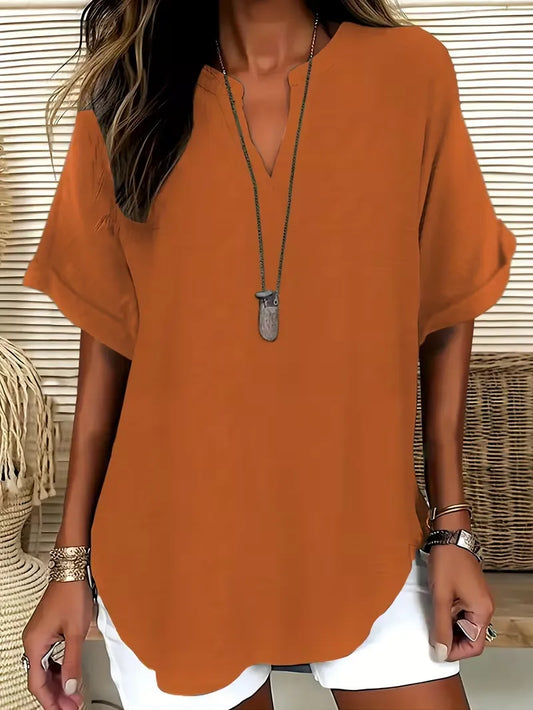 Women’s Relaxed Fit V-Neck Short Sleeve Blouse