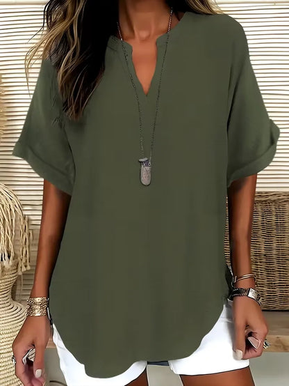 Women’s Relaxed Fit V-Neck Short Sleeve Blouse