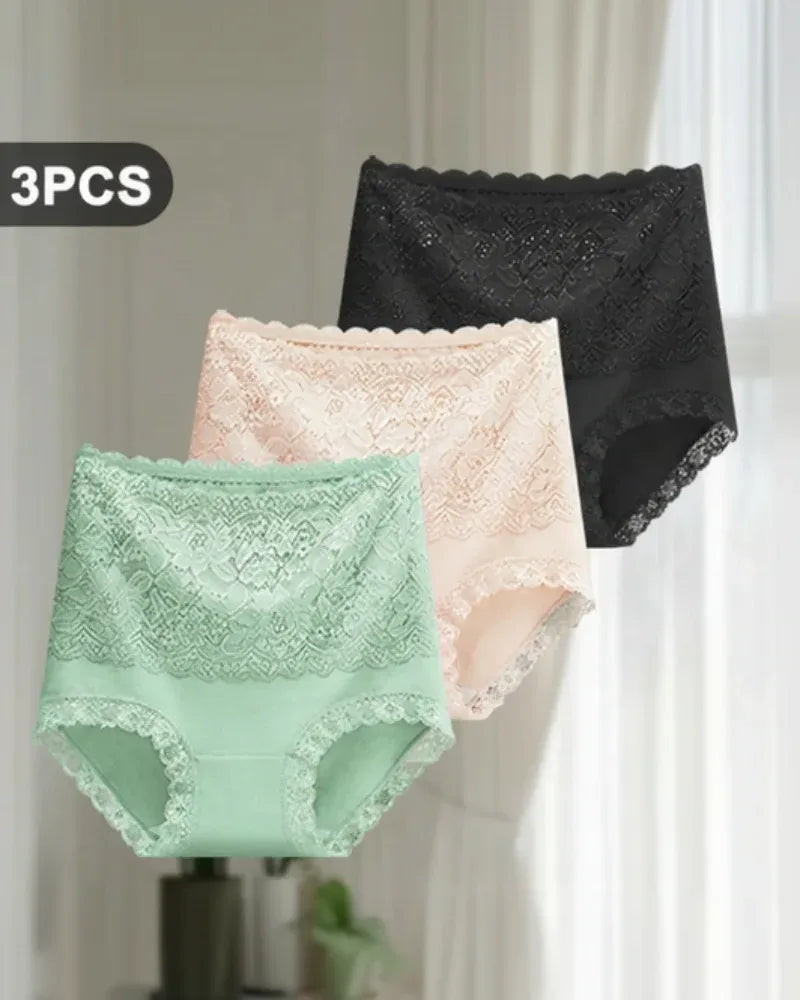 3-Pack Women’s High-Waist Lace Cotton Briefs