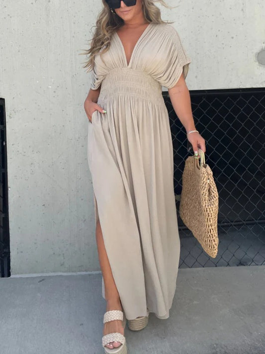 New Slit V-Neck Effortless Maxi Dress