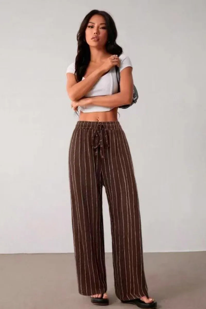 Women’s High-Waist Striped Wide-Leg Trousers
