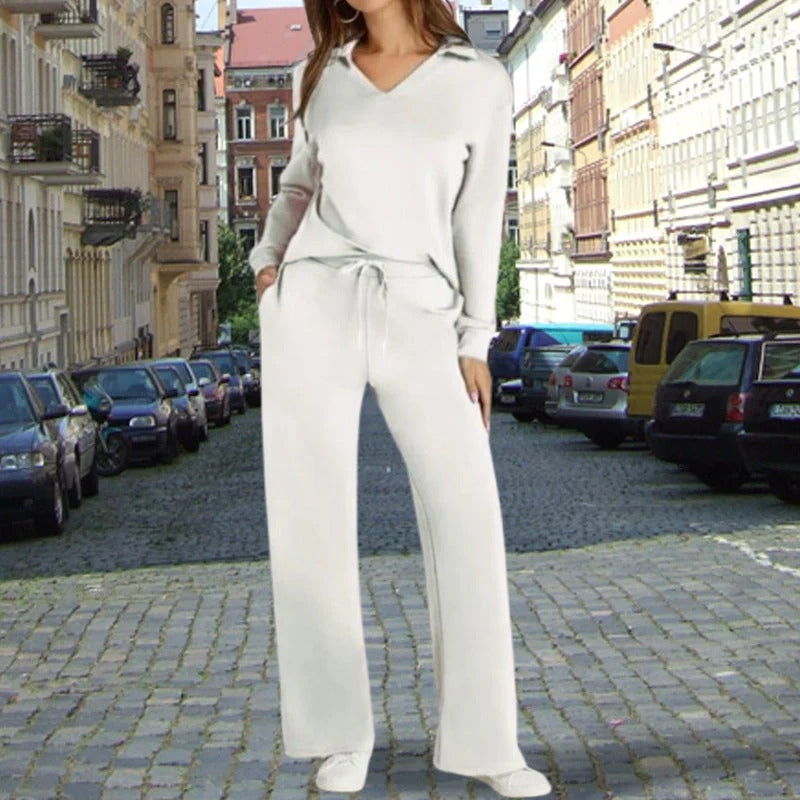 Women’s Casual Long Sleeve Top and Wide Leg Trousers Set
