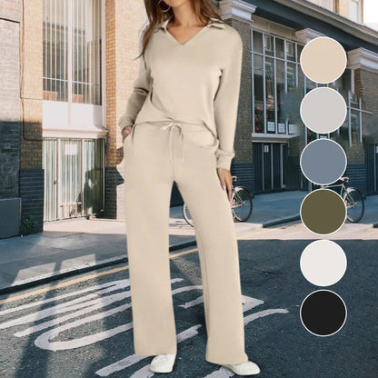 Women’s Casual Long Sleeve Top and Wide Leg Trousers Set