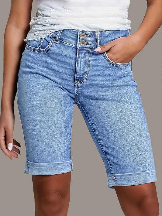 Women’s High-Waisted Stretch Denim Bermuda Shorts