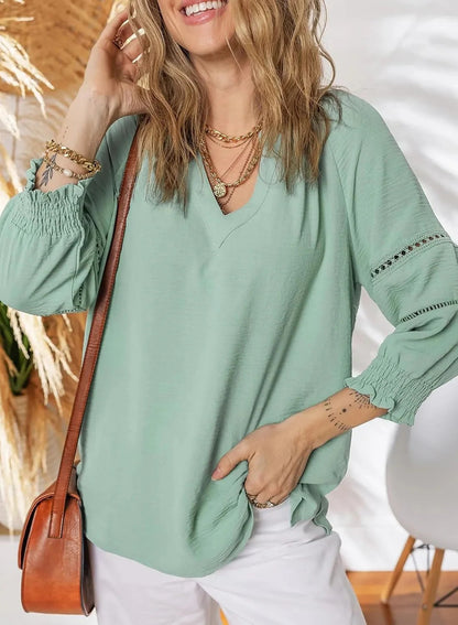 Women’s Relaxed V-Neck Lantern Sleeve Blouse