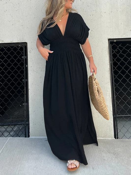 New Slit V-Neck Effortless Maxi Dress
