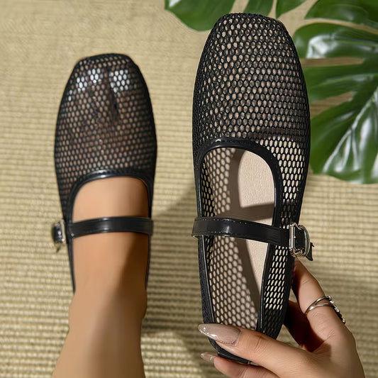 Women’s Breathable Mesh Square Toe Mary Jane Flats
