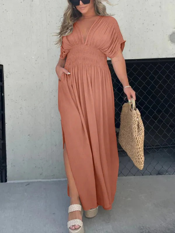 New Slit V-Neck Effortless Maxi Dress