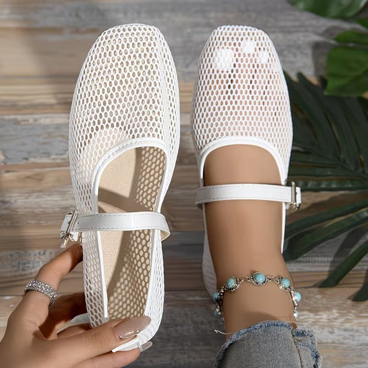Women’s Breathable Mesh Square Toe Mary Jane Flats
