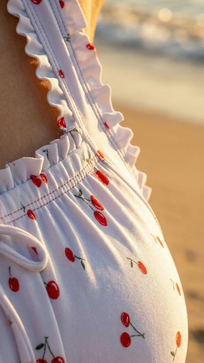 Ruffle Strap Cherry Print One-Piece Swimsuit
