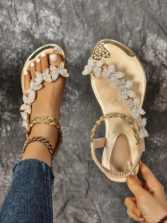 Women’s Butterfly Rhinestone Flat Sandals