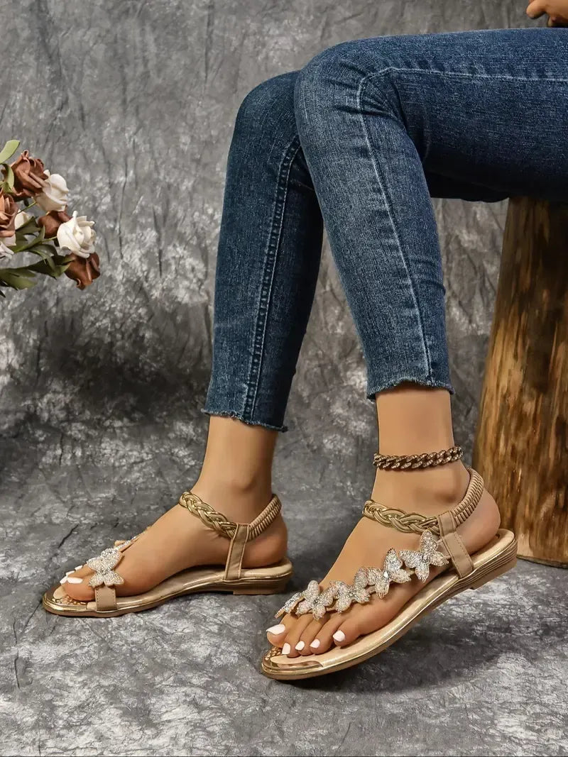 Women’s Butterfly Rhinestone Flat Sandals
