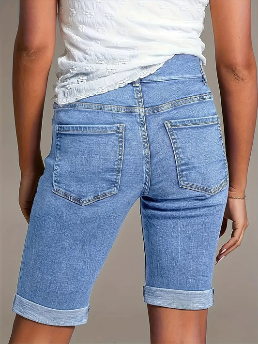 Women’s High-Waisted Stretch Denim Bermuda Shorts