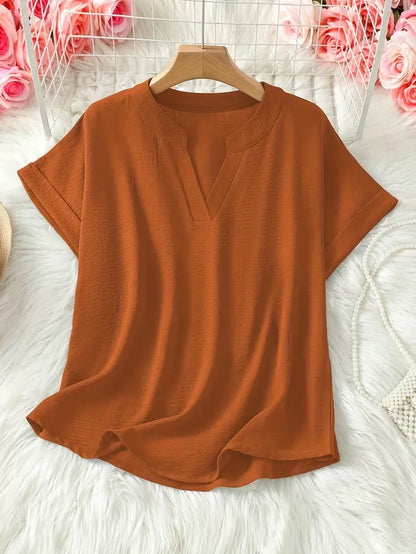 Women’s Relaxed Fit V-Neck Short Sleeve Blouse