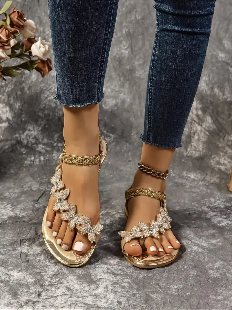Women’s Butterfly Rhinestone Flat Sandals