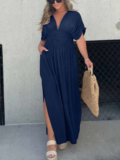 New Slit V-Neck Effortless Maxi Dress
