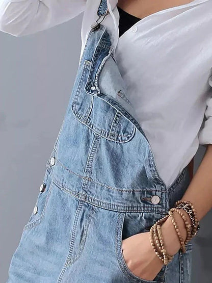 Women's Relaxed Fit Distressed Denim Dungaree Dress