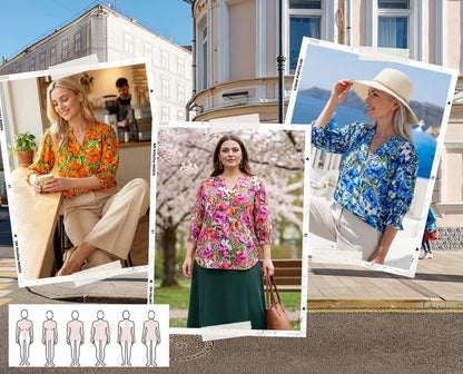 Women’s Lightweight Floral V-Neck Blouse with Relaxed Fit