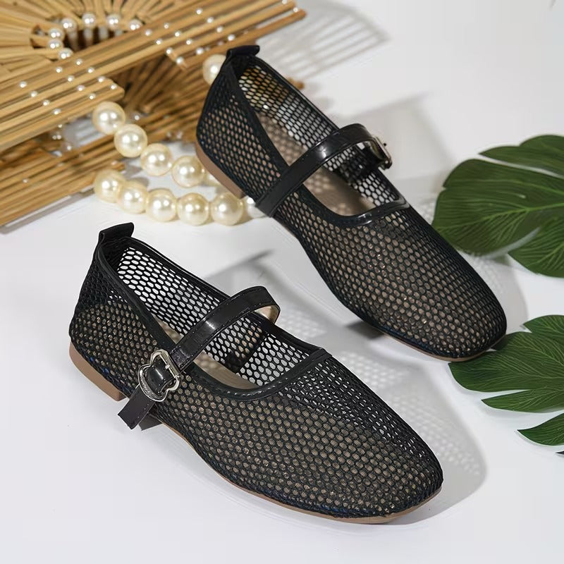 Women’s Breathable Mesh Square Toe Mary Jane Flats