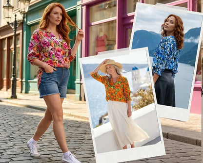 Women’s Lightweight Floral V-Neck Blouse with Relaxed Fit