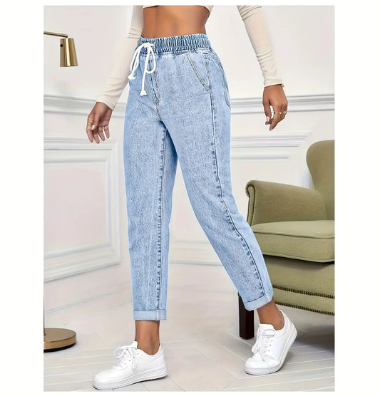 Women's Drawstring Tapered Denim Pants