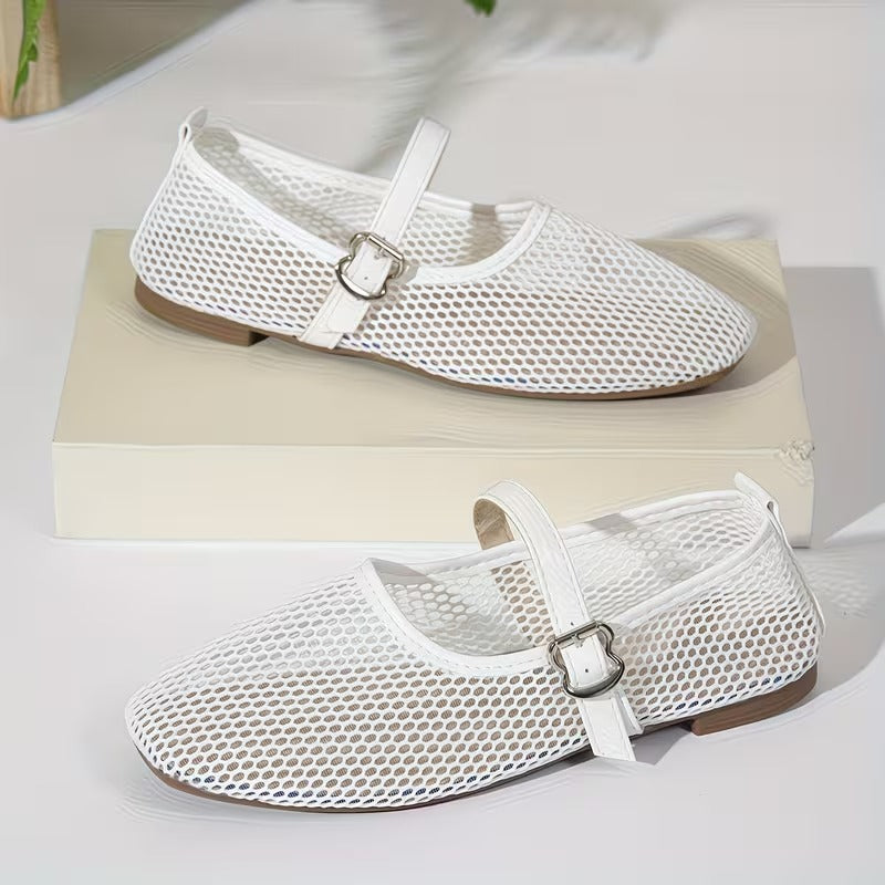 Women’s Breathable Mesh Square Toe Mary Jane Flats