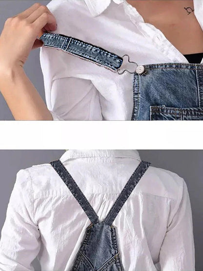Women's Relaxed Fit Distressed Denim Dungaree Dress