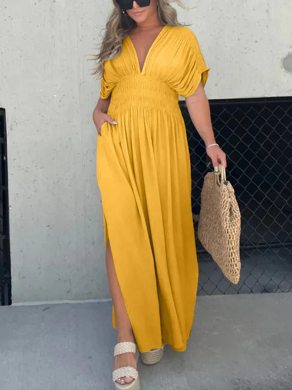 New Slit V-Neck Effortless Maxi Dress