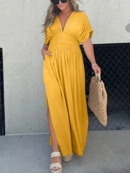 New Slit V-Neck Effortless Maxi Dress