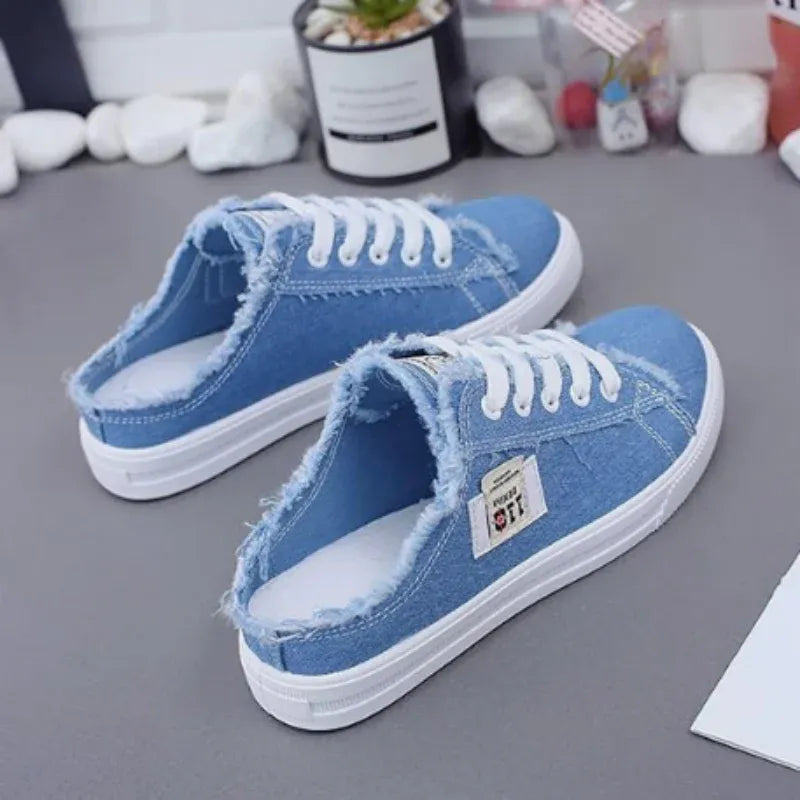 Women’s Frayed Denim Mule Trainers