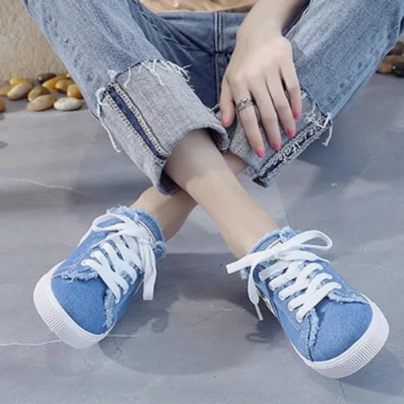 Women’s Frayed Denim Mule Trainers
