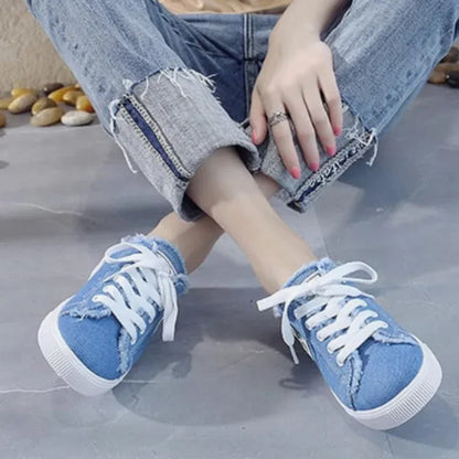Women’s Frayed Denim Mule Trainers