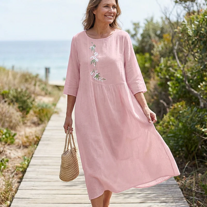 Women’s Casual Loose Embroidered Midi Dress