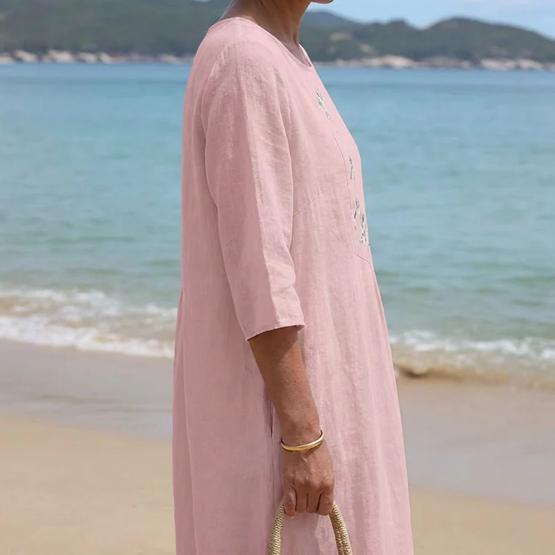 Women’s Casual Loose Embroidered Midi Dress