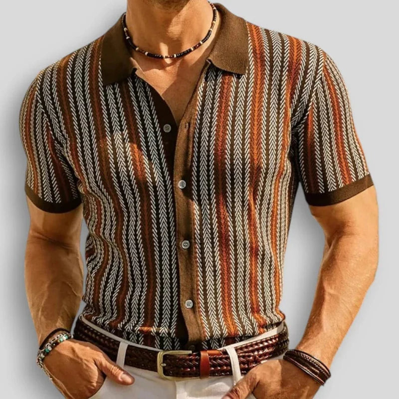 Men’s Textured Stripe Knit Button Polo Shirt