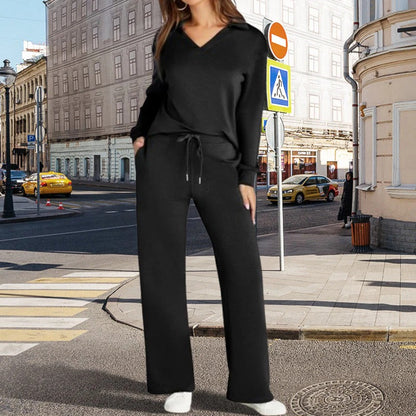 Women’s Casual Long Sleeve Top and Wide Leg Trousers Set