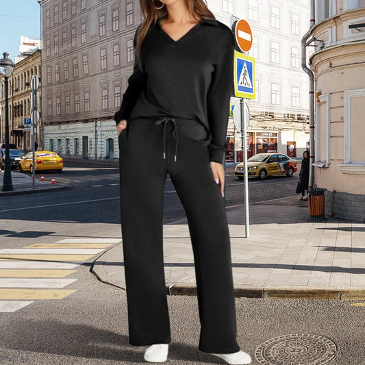 Women’s Casual Long Sleeve Top and Wide Leg Trousers Set