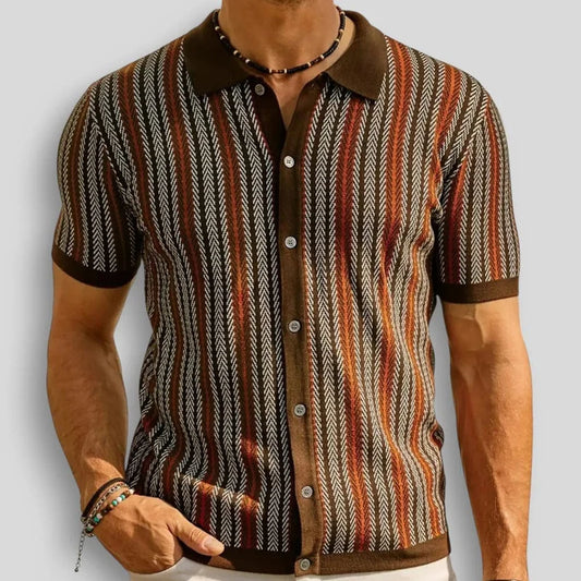 Men’s Textured Stripe Knit Button Polo Shirt