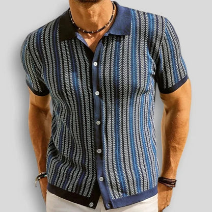 Men’s Textured Stripe Knit Button Polo Shirt