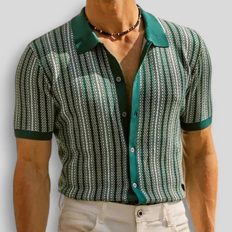 Men’s Textured Stripe Knit Button Polo Shirt
