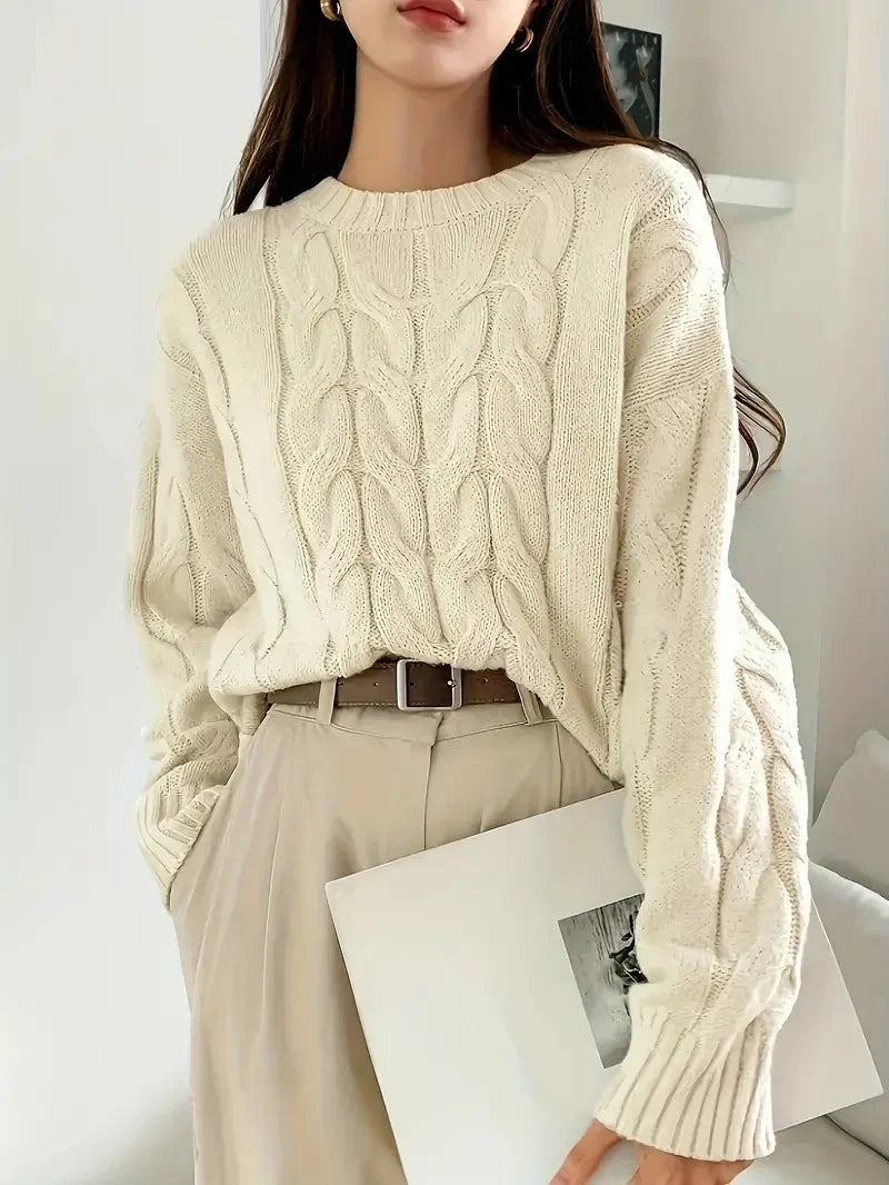 Women’s Classic Cotton-Blend Cable Knit Sweater